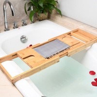 Shelf Bamboo Bathtub Stand Multifunctional Storage Rack Mobile Phone Holder Toilet Retractable Bathroom