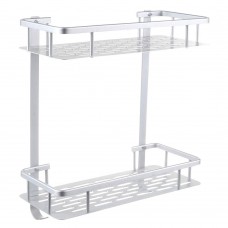 2 Tier Bathroom Shelf Wall Mounted No Drilling Shower Storage Basket Heavy Duty Aluminum Shower Organizer